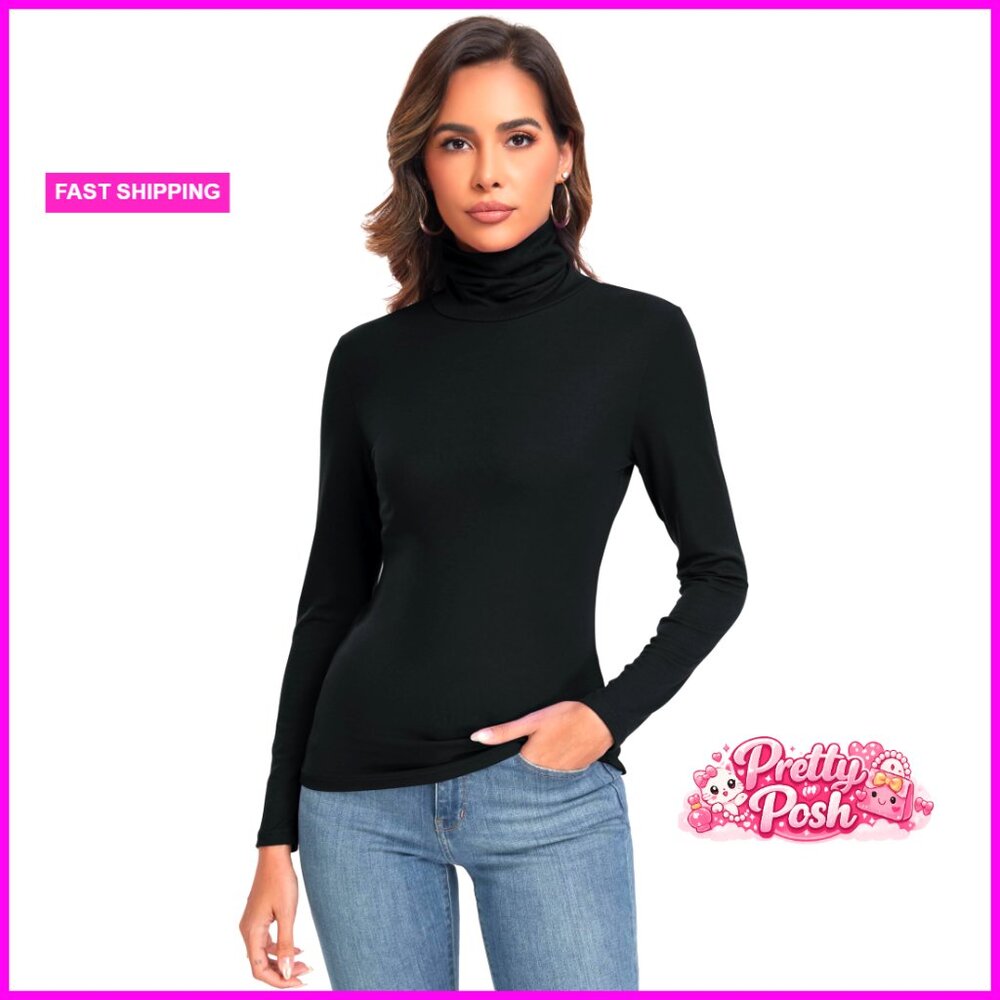 Long Sleeve Turtleneck Thermal Top Slim Fit Lightweight Base Layer